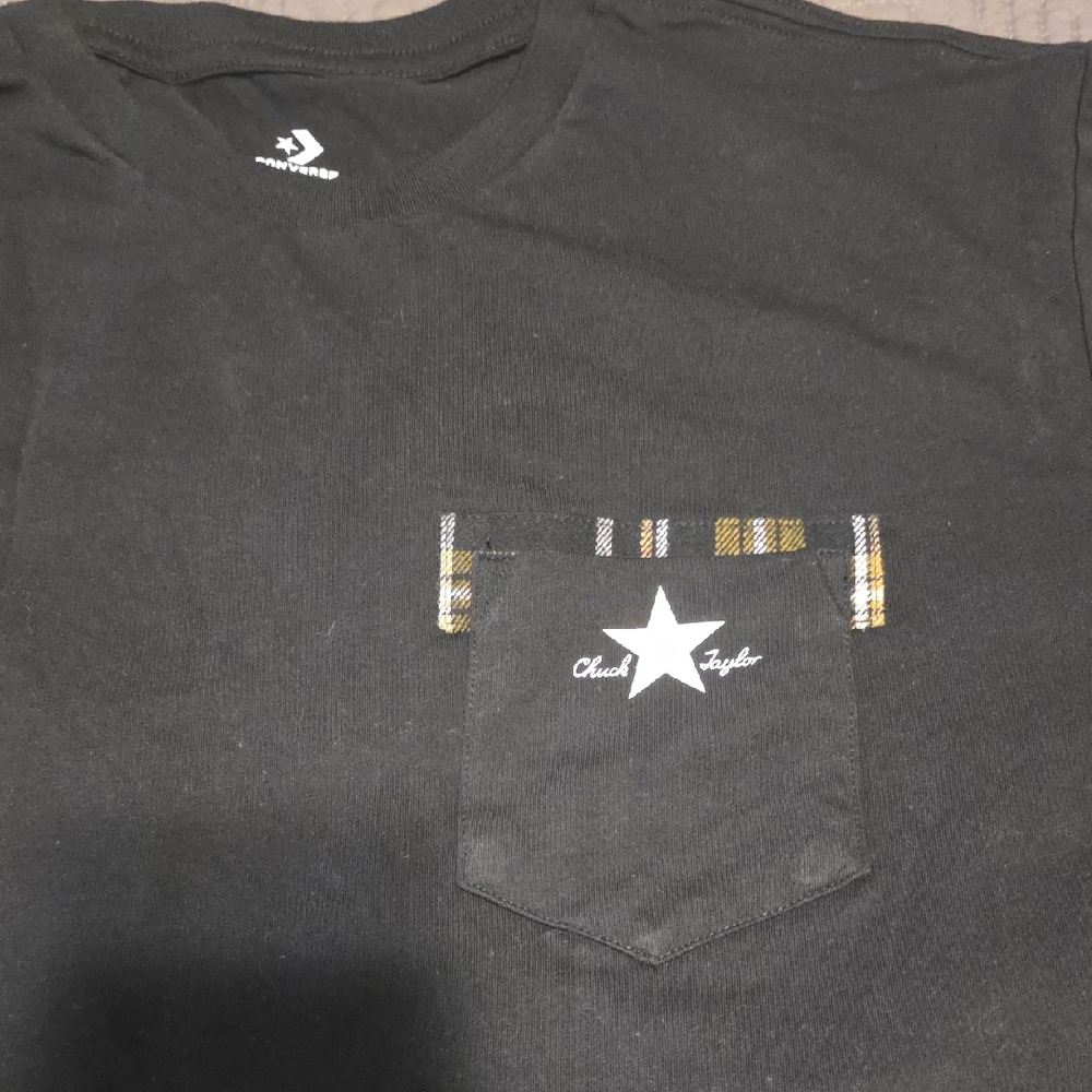 Converse Black Tee with Plaid Pocket